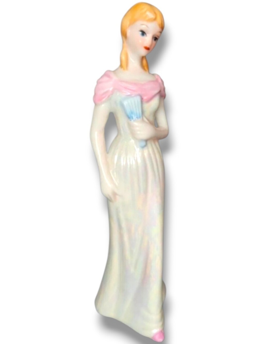 Porcelain Figurine, Victorian Girl with Fan, Pink Shawl, Collectible Decor